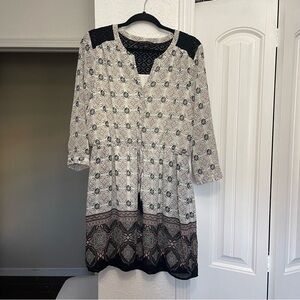 🎈Signature Studio Ivory Dress w Floral & Lace & Tassels 3/4 Sleeve Large